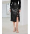 Siyah Deri etek dantel detay