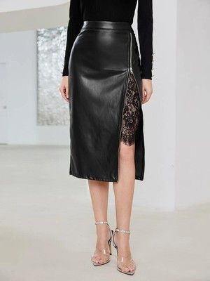 Siyah Deri etek dantel detay Siyah Deri etek dantel detay