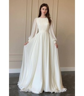 Uzun Beyaz Nikah Elbisesi