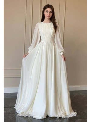 Uzun Beyaz Nikah Elbisesi