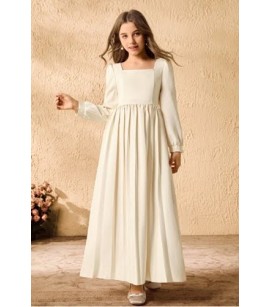 Kız Çocuk  Uzun Ekru Elbise |Yeni Sezon Kız Elbise