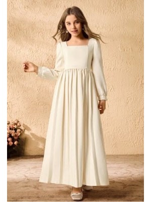 Kız Çocuk  Uzun Ekru Elbise |Yeni Sezon Kız Elbise