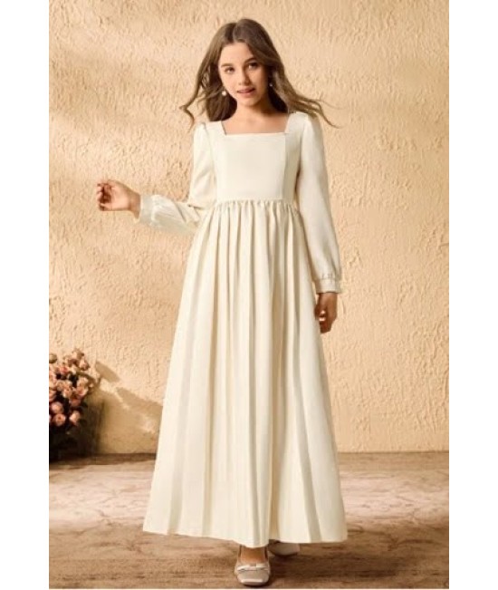 Kız Çocuk  Uzun Ekru Elbise |Yeni Sezon Kız Elbise