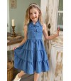 Kız Mavi Düğmeli Kot Elbise