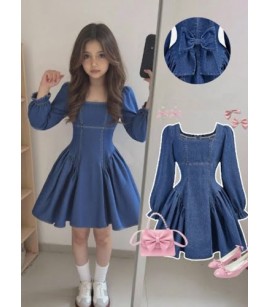 KIZ ÇOCUK MAVİ KOT ELBİSE