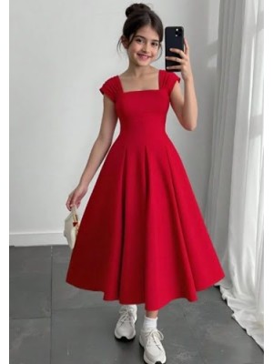 KIZ ÇOCUK KIRMIZI UZUN ASKILI ELBİSE