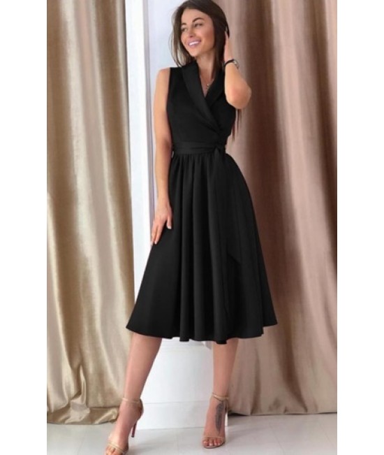 MİDİ SİYAH YAKALI ELBİSE 