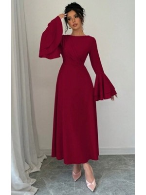 UZUN BORDO KOLLARI VOLAN ELBİSE