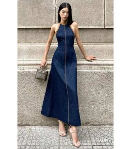 Mavi Uzun Kot Elbise